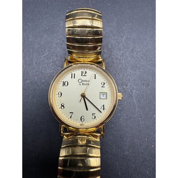 Vintage Caravelle By Bulova Women's Gold Tone Date Watch With Expandable Band - Picture 1 of 10